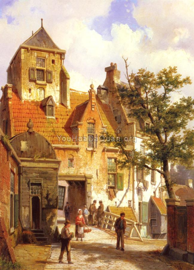 A Street Scene In Haarlem - 威廉·库库克